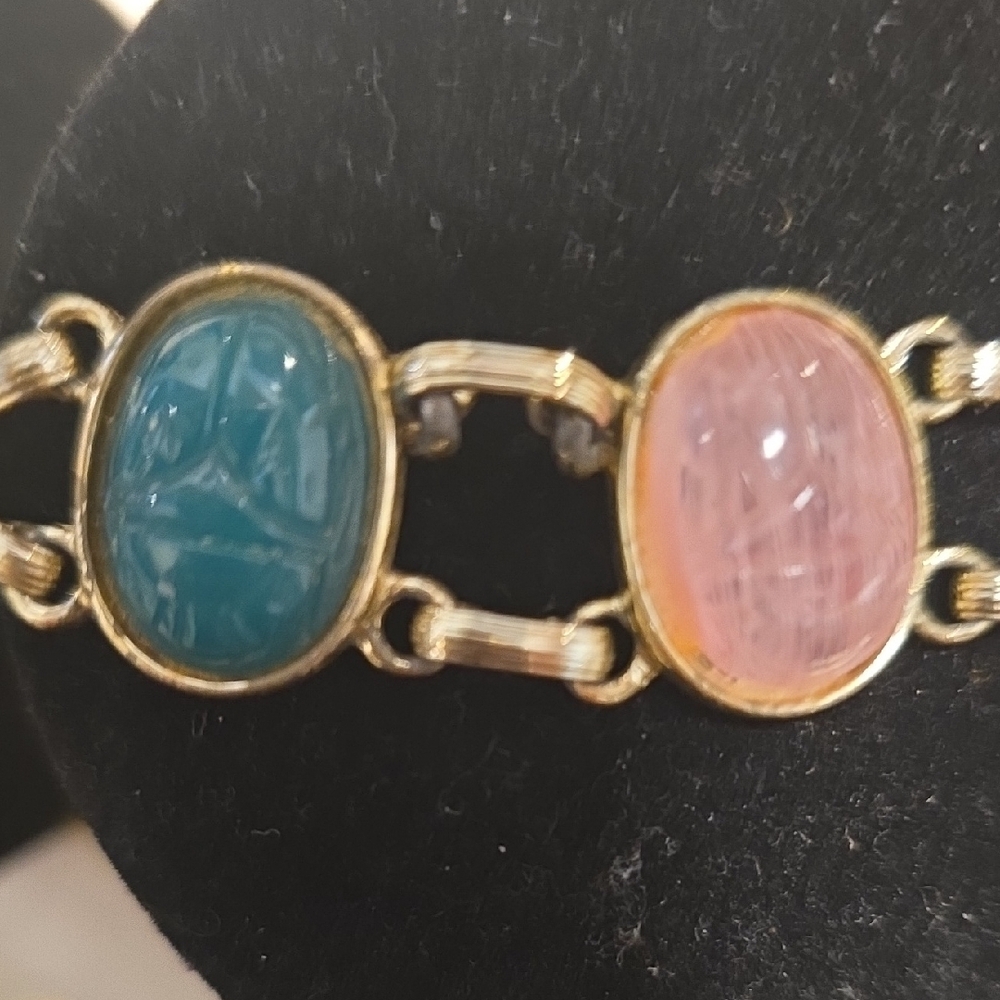 Carved Multi Color Glass Or Better Scarab Bracelet - Picture 5 of 7